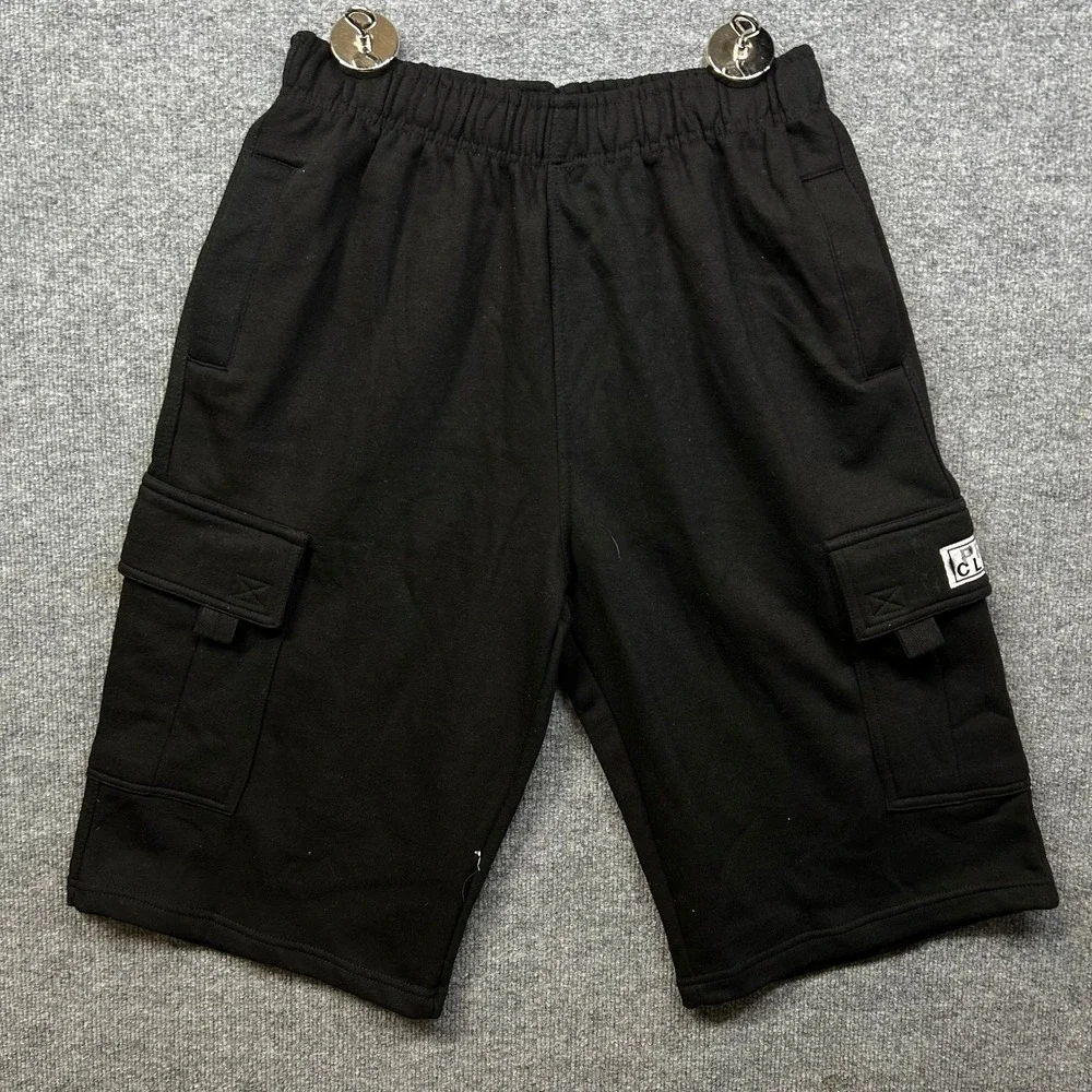 Pro Club Cargo Sweat Shorts Men's Black Fleece Elastic Waist Streetwear - Large
